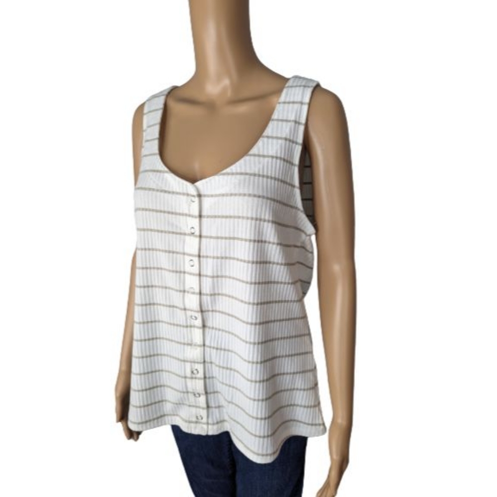 Torrid Striped Rib Button Front Tank Top 1 - Picture 4 of 8